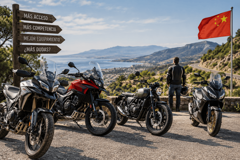 Motocicletas de aventura en una carretera de montaña representando el debate sobre las motos chinas en España
